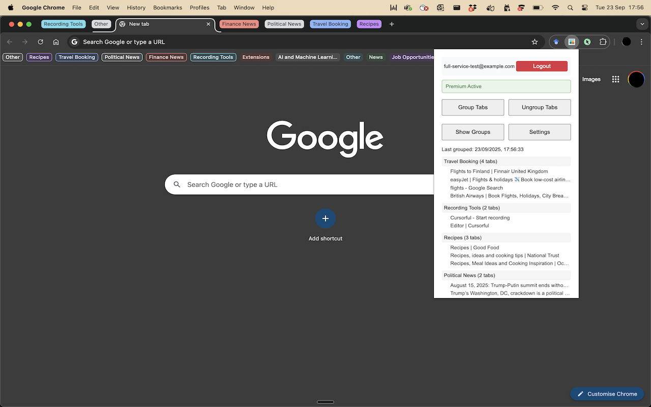 Viewing organized tab groups